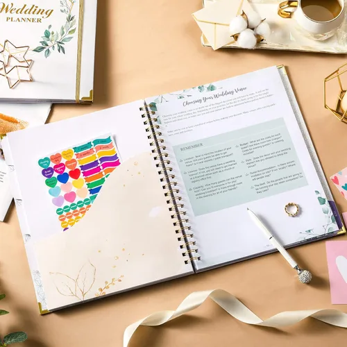 Vista 6 de Agenda de boda – Libro de planificación de boda y organizador para la novia con 5 secciones con pestañas, 12 x 9 pulgadas, tapa dura con esquina