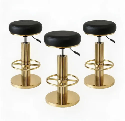 Vista 22 de FUNROLUX Gold Bar Stools, Adjustable Swivel Counter Height Barstools Black Negro