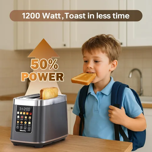 Vista 5 de Mecity Tostadora de 2 rebanadas con pantalla táctil y elevación automática, tostadora de acero inoxidable de tacto frío con 8 ajustes de pan, 5