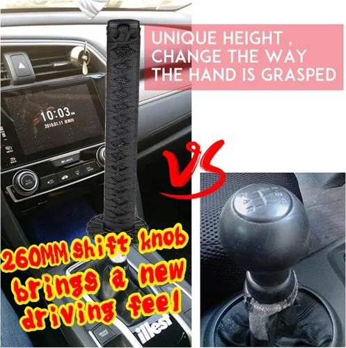Vista 2 de Pomo de palanca de cambios estilo Katana, espada Samurái, universal para autos manuales con adaptadores, negro (26 cm)