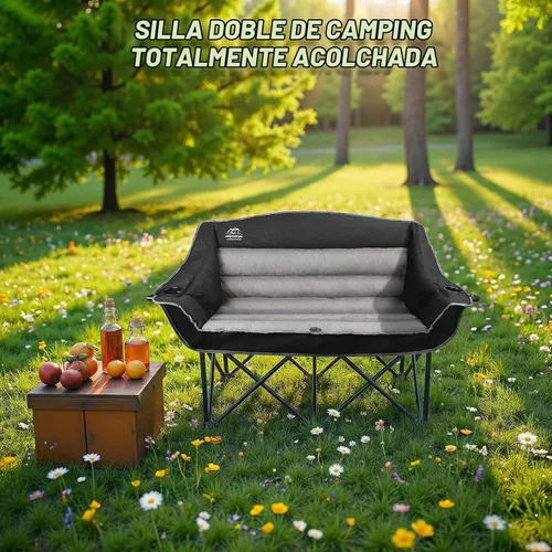 Vista 5 de Sillas de camping dobles plegables totalmente acolchadas, cómoda silla de jardín de gran tamaño con soporte para copa de vino, soporte para tazas