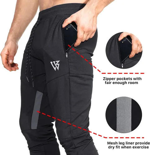 Vista 2 de ZENWILL Pantalones de entrenamiento cónicos para hombre, pantalones deportivos de entrenamiento ajustados con bolsillos con cremallera