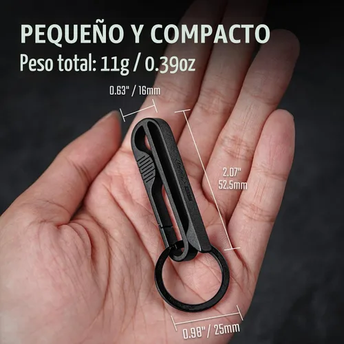 Vista 5 de KeyUnity KM03 Llavero de titanio clip para cinturón con llavero extraíble Negro