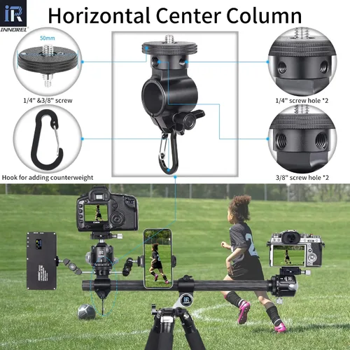 Vista 5 de INNOREL Trípode horizontal de fibra de carbono de 10 capas HT284C con columna central giratoria de 360 grados para DSLR, video, videocámara, cámara