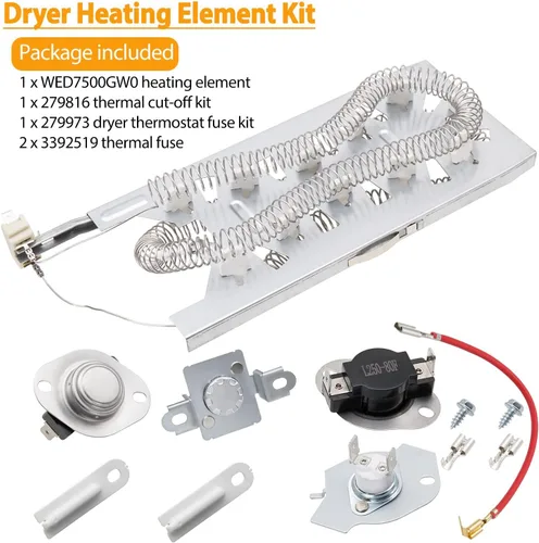 Vista 2 de Kit de elemento calefactor para secadora para Whirlpool WED8127LC1 WED7500GC0 WED8127LC0