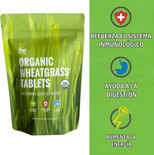 Vista 2 de On Target Living Tabletas de hierba de trigo - 500 tabletas USDA Organic