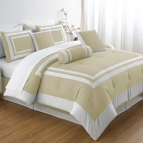 Vista 10 de Chezmoi Collection Caprice Juego de ropa de cama con edredón, de 7 piezas, estilo hotel, con patrón cuadrado en bloque de color moderno