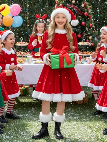 Vista 2 de Vestido de Mamá Noel para niñas, disfraz de Navidad, rojo, terciopelo, 4-10 años