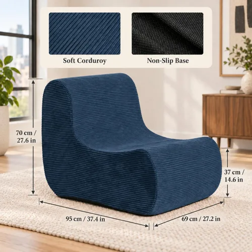 Vista 2 de N&V Sofá de espuma de un solo asiento, sofá de suelo sin brazos, espuma de alta densidad de una pieza, funda extraíble y lavable a máquina, azul