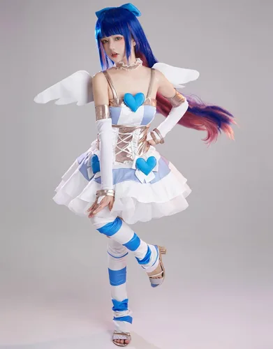Vista 4 de Miccostumes Vestido de anime para mujer, disfraz de corazón azul con alas
