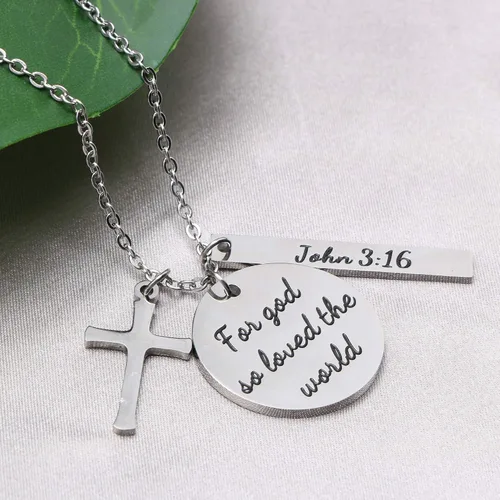 Vista 4 de Colgante de cruz con versículo bíblico, collares cristianos, dije de oración, fe religiosa, cumpleaños, joyería de Navidad para mujer