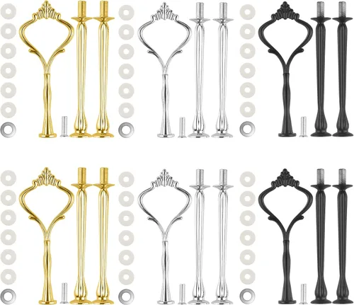 Vista 9 de Juego de 6 bandejas escalonadas para soporte de pastel, corona, soporte de 3 niveles para tartas, accesorios para bodas y fiestas, resina para Negro
