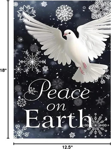 Vista 8 de Peace on Earth - Bandera decorativa de copo de nieve para jardín de invierno, 12.5 x 18 pulgadas