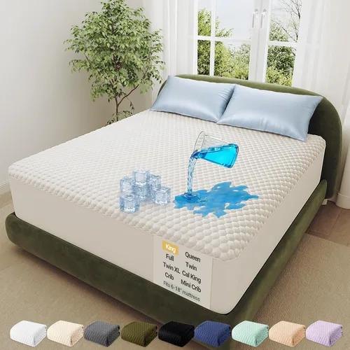 Vista 21 de OhGeni - Protector de colchón 100 % impermeable, almohadilla suave para colchón tamaño individual, resistente al pelo de mascotas y a la enuresis