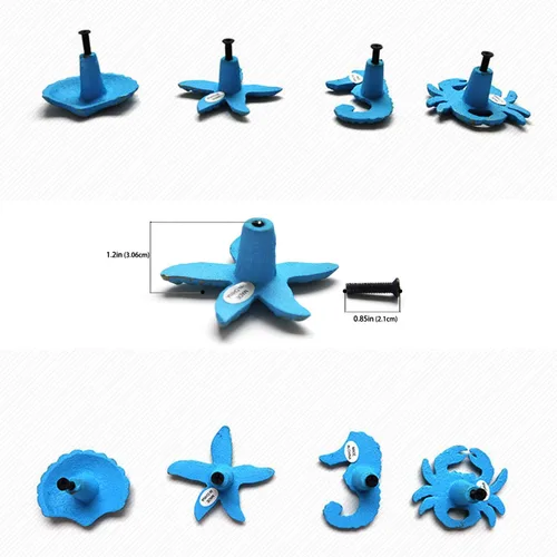 Vista 9 de Paquete de 4 tiradores de cajón con diseño de estrella de mar de caballo marino y cangrejo para aparador, armario, armario, cocina, playa, océano