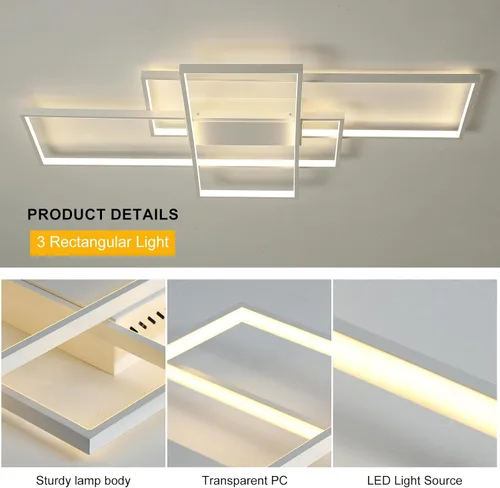 Vista 5 de GEADI Lámpara de techo moderna regulable, lámpara de techo LED blanca de 35.4 pulgadas con control remoto, accesorio de iluminación rectangular