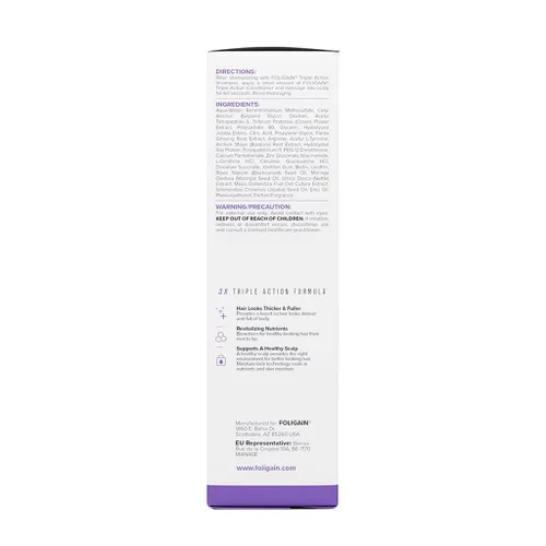 Vista 4 de Foligain Acondicionador de triple acción para adelgazar el cabello, acondicionador voluminizador para mujeres, 8 onzas líquidas.