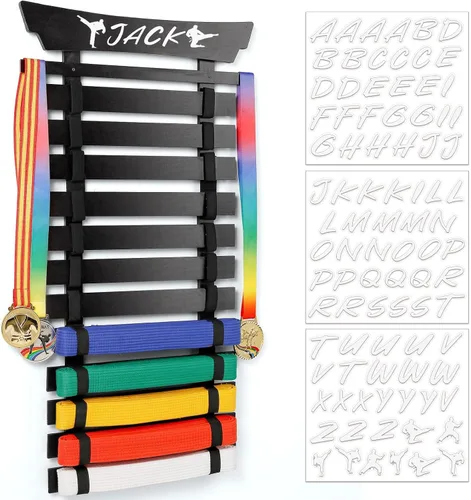 Vista 10 de Karate Belt Display Rack with Stickers, Martial Arts Belt Display Holder, Taekwondo Belt Jiu Jitsu Belt BJJ Belt Display Hanging Holder for Adults