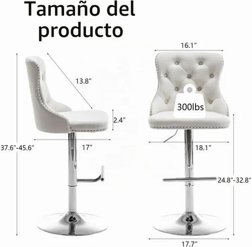 Vista 3 de Cinxzar Juego de 4 taburetes de bar de terciopelo, taburetes de bar giratorios de altura de mostrador con ribete de tachuelas y botón, taburetes