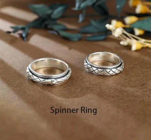 Vista 2 de LEXLUNE Vintage Ring Fidget Ring Vintage Spinner Ring for Anxiety Women Men Antique Ring For Teen Girl Real S925 Sterling Silver Band Ring