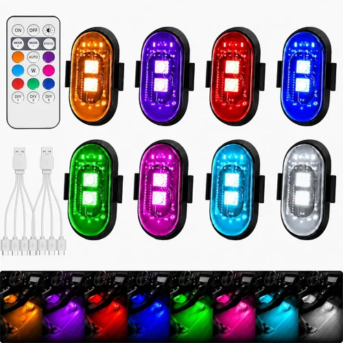 Vista 9 de 6 luces estroboscópicas LED inalámbricas con control remoto, 8 colores recargables, luces LED anticolisión, luces de advertencia de emergencia