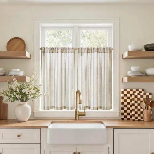 Vista 28 de Jinchan - Cortinas de lino a rayas para cocina, 24 pulgadas, beige, 2
