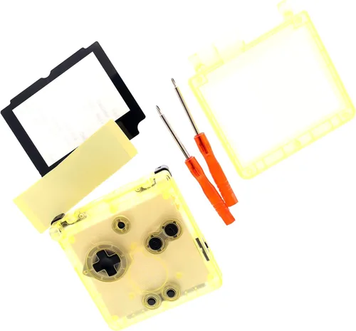 Vista 3 de Deal4GO - Kit de carcasa completa semitransparente con botón de activación de pantalla de repuesto para Game Boy Advance SP GBA SP (amarillo)