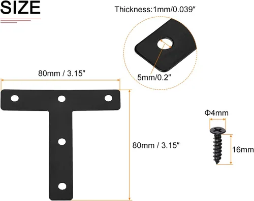 Vista 2 de DTGN Soportes en T de 3.15 x 3.15 pulgadas (alto x ancho) - Paquete de 10 - Bueno para reparación de muebles - Placas de fijación de hierro
