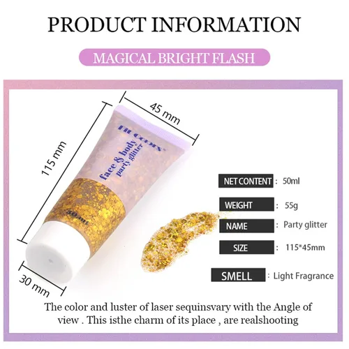 Vista 7 de Gel dorado con purpurina corporal y 2 hojas de diamantes de imitación para la cara, maquillaje con purpurina facial y joyas para el cabello, gemas