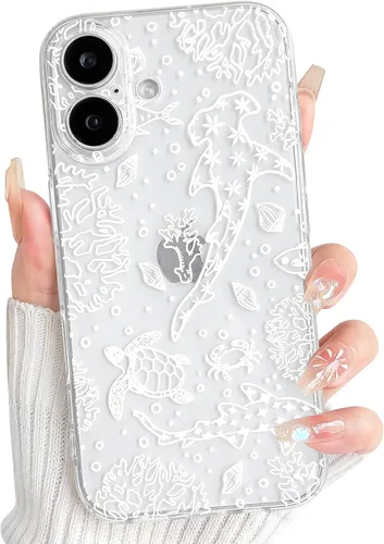 Vista 60 de NITITOP Funda para iPhone 13 Clear Sea Animal - Pez negro Pescado Negro