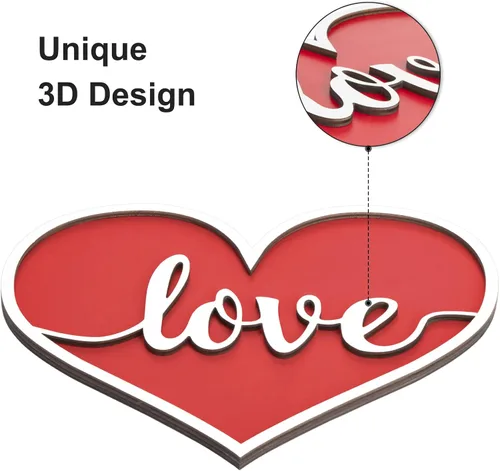 Vista 2 de Letrero colgante de madera 3D para decoración de puerta de San Valentín Corazón rojo para decoraciones de San Valentín o decoración de pared