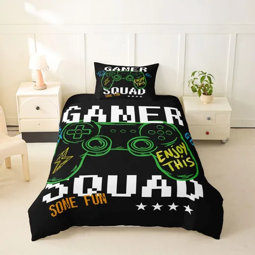 Vista 16 de Erosebridal - Ropa de cama para adolescentes y niños, estampado de control de videojuegos, funda de edredón tamaño individual, 2 piezas con 1 funda