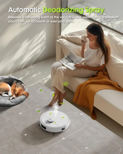 Vista 6 de V5 Robot aspirador y trapeador, aspiradora robótica de vaciado, succión de 8500 Pa, cortador de enredos de pelo de mascotas, navegación láser, láser