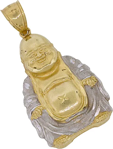 Vista 2 de 10K En Dos Tonos oro Buda sonriente colgante de hombre, 1.90" x 1.00