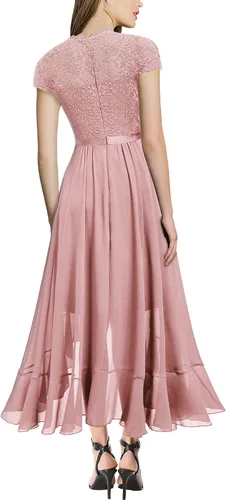 Vista 2 de Miusol Vestido largo de noche con volantes de gasa y encaje retro para mujer