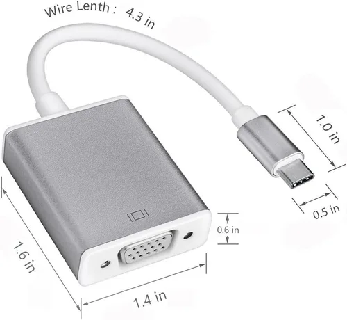 Vista 2 de Adaptador USB-C a VGA, convertidor USB 3.1 tipo C (Thunderbolt 3) a VGA compatible con MacBook Pro, MacBook, MacBook Air 2018, Dell XPS 13/15, Gris