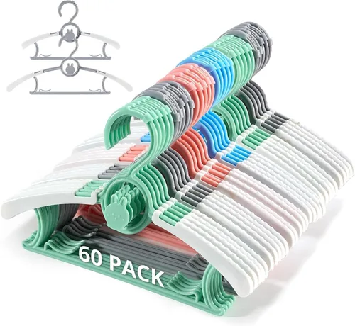 Vista 12 de Perchas ajustables para bebé, extensibles y apilables, perchas de plástico antideslizante de 11 a 14 pulgadas, perchas para niños pequeños