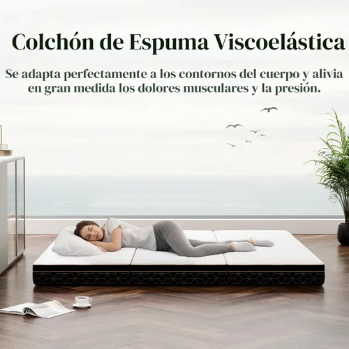 Vista 3 de GEMBED Colchón de Espuma Viscoelástica Tri-Fold - Cama de Piso Plegable Portátil de 3 Pulgadas con Funda Lavable y Base Antideslizante, Ahorra