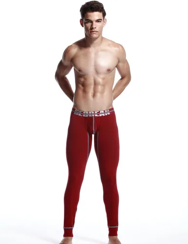 Vista 5 de SEOBEAN Low Rise Pantalones de ropa interior para hombre largo John algodón rojo oscuro 2276