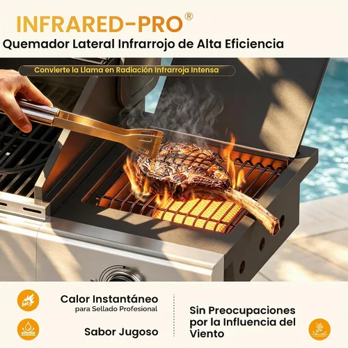 Vista 4 de Captiva Designs 4 Burner Propane Gas BBQ Grills with Infrared Sear Burner Silver