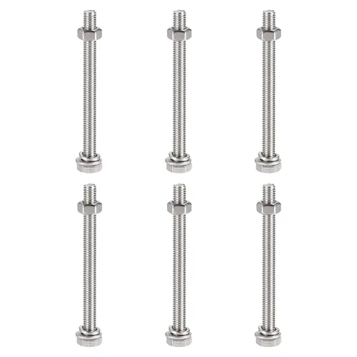 Vista 8 de uxcell Tornillos de cabeza hexagonal M6 x 1.969 in, tuercas, kits de arandelas planas y de bloqueo, pernos hexagonales de rosca completa de acero