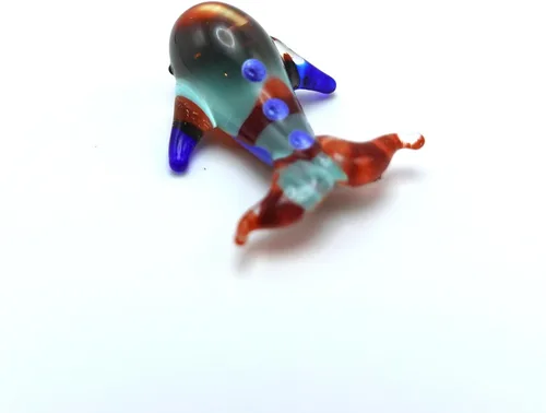 Vista 2 de Pequeñas figuras de ballena de vidrio soplado a mano, animales coleccionables, regalo para decoración del hogar (azul marrón)