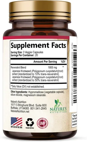 Vista 9 de Suplemento de resveratrol – 1800 mg por porción mezcla de resveratrol extra fuerte – Mezcla antioxidante para un envejecimiento saludable, salud