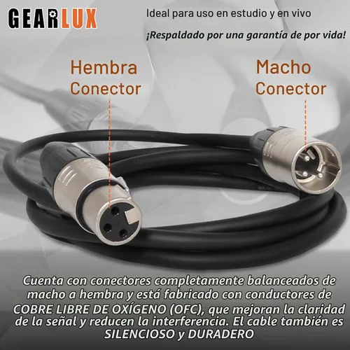 Vista 3 de Gearlux – Cable de micrófono XLR, completamente balanceado, macho a hembra, 25 pies - Paquete de 3
