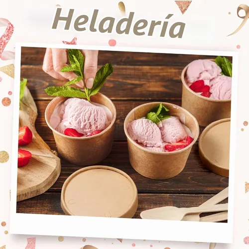 Vista 2 de MATICAN Vasos de papel para helado con tapas, paquete de 40 tazas de sopa de 9 onzas con tapas, recipientes desechables para helado, 9 onzas, marrón