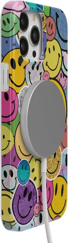 Vista 6 de Casely Funda para iPhone 14 Pro Max Todas las sonrisas Adhesivo de cara sonriente Compatible con MagSafe Diseño ultra delgado clásico