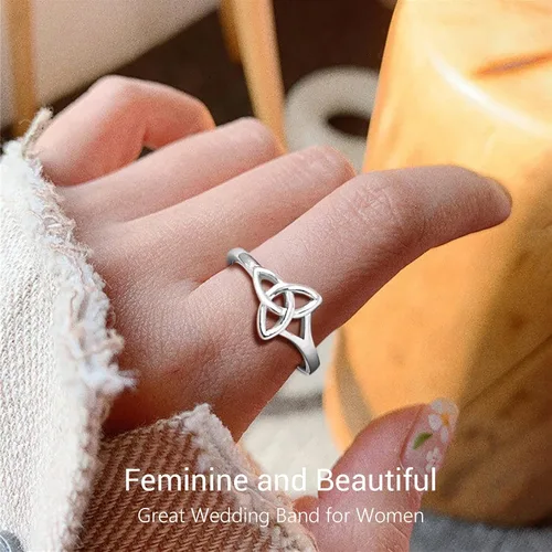 Vista 3 de PROSILVER Anillo Claddagh de plata de ley 925anillo de nudo celta para mujer, anillo de boda irlandés, chapado en oro rosa, ajuste cómodo