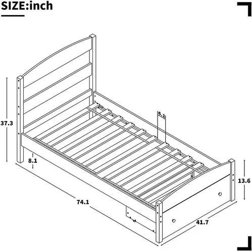 Vista 2 de Merax Base de cama individual con cajón de almacenamiento y soporte de listones de madera, sin somier, color blanco