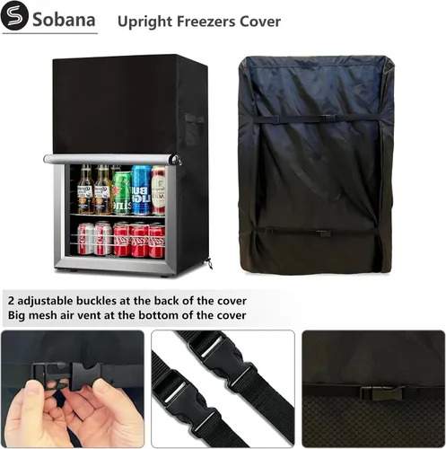 Vista 4 de Cubierta vertical para congelador, funda impermeable para refrigerador al aire libre con doble cremallera para mini congelador compacto 3.0 cúbicos