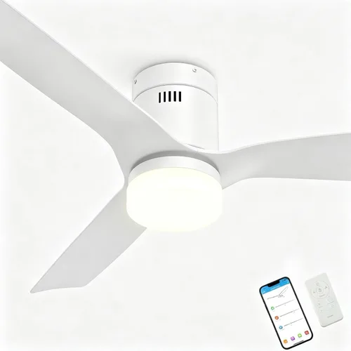 Vista 8 de SMAAIR Ventilador de techo inteligente negro de 52 pulgadas con luces y motor de CC de 10 velocidades con control remoto, control de aplicación